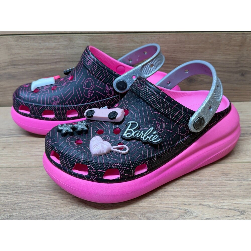 Crocs Barbie Crush Clog Black Electric Pink Platform Sandals Womens Size 9